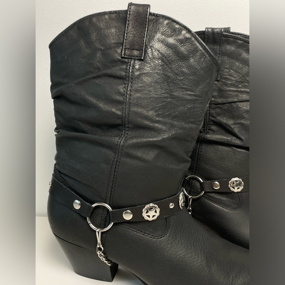 Dingo Black Leather Western Boots Women sz 10M Silver Bling  Y2K Cowboy - Picture 5 of 11